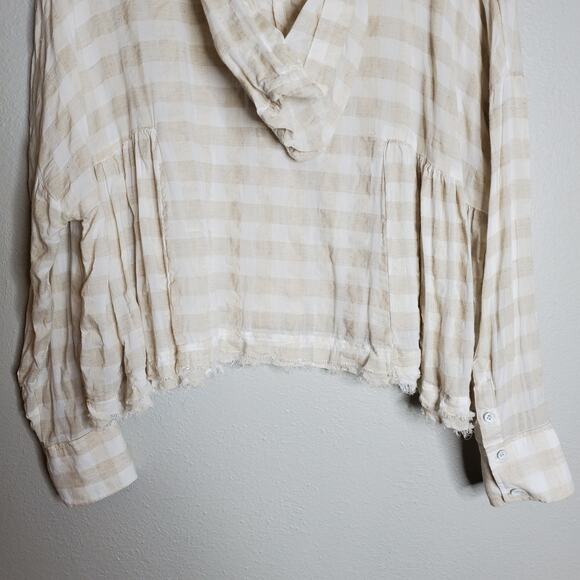 Free People Let It All Go Gingham Check Hooded Swing Top XS Oversized Boho Fall - Picture 6 of 15